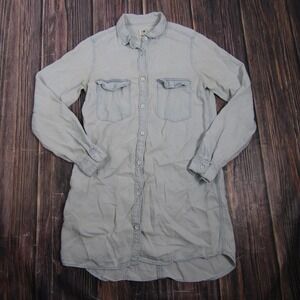 S&A Dress Womens S Blue Shirt Dress Chambray Lyocell Button‎ Pockets Long Sleeve